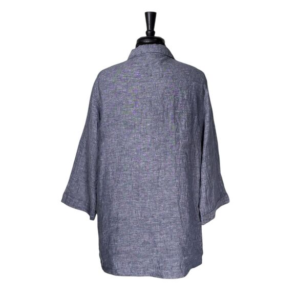 Tahari Women's Shirt Blue Linen V-Neck Blouse Lagenlook Summer Tunic Top Size M - Picture 2 of 9